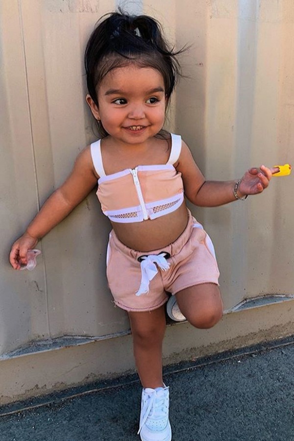 

lovely Sportswear Patchwork Pink Girl Two-piece Shorts Set