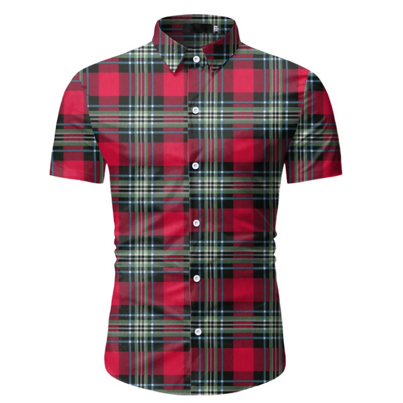 

lovely Casual Turndown Collar Grid Print Red Shirt