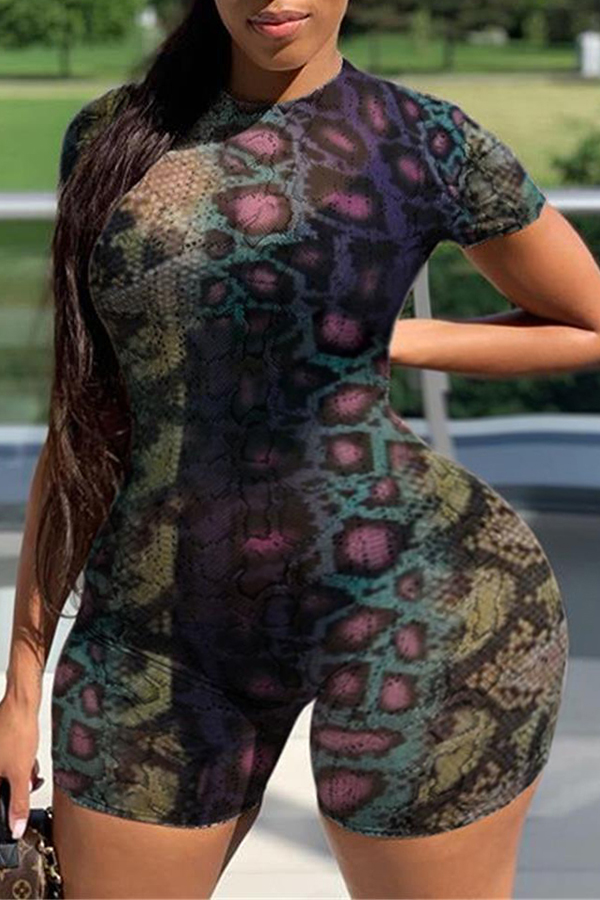 

Lovely Trendy Snakeskin Print Multicolor Plus Size One-piece Romper, Multi