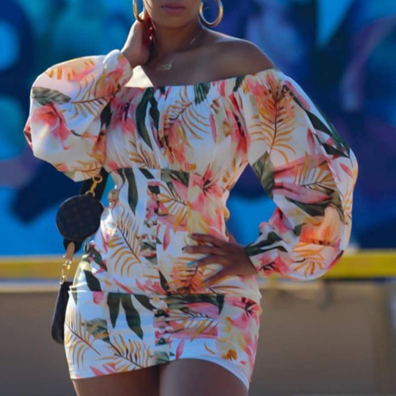 

lovely Bohemian Plants Print Multicolor Mini Dress, Multi