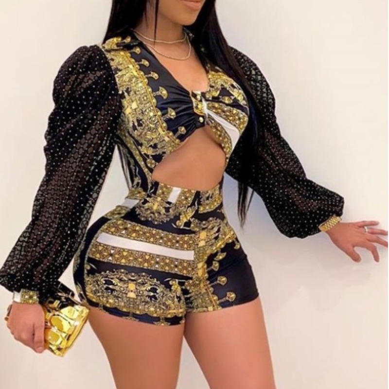 

lovely Stylish Print Hollow-out Black Plus Size One-piece Romper