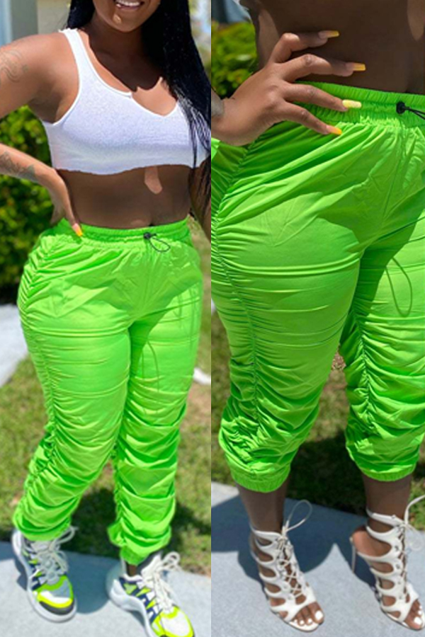 

lovely Sportswear Fold Design Green Pants