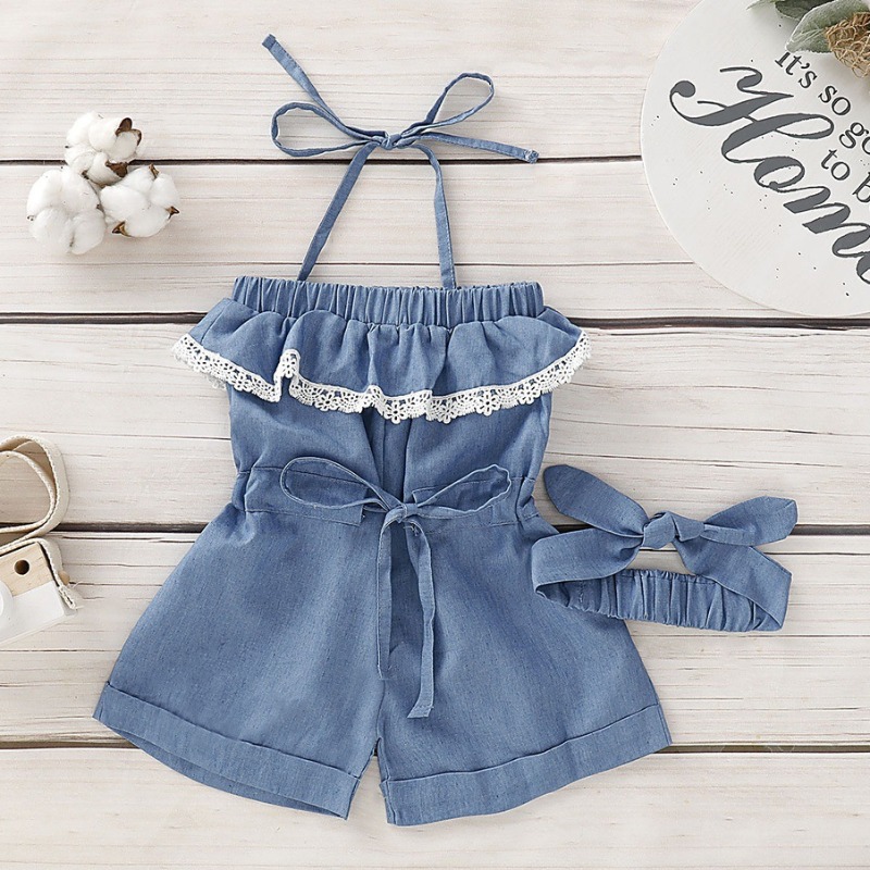

lovely Sweet Lace-up Blue Girl One-piece Romper