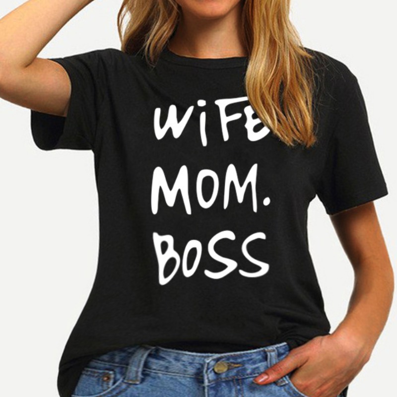 

Lovely Street O Neck Letter Print Black Plus Size T-shirt