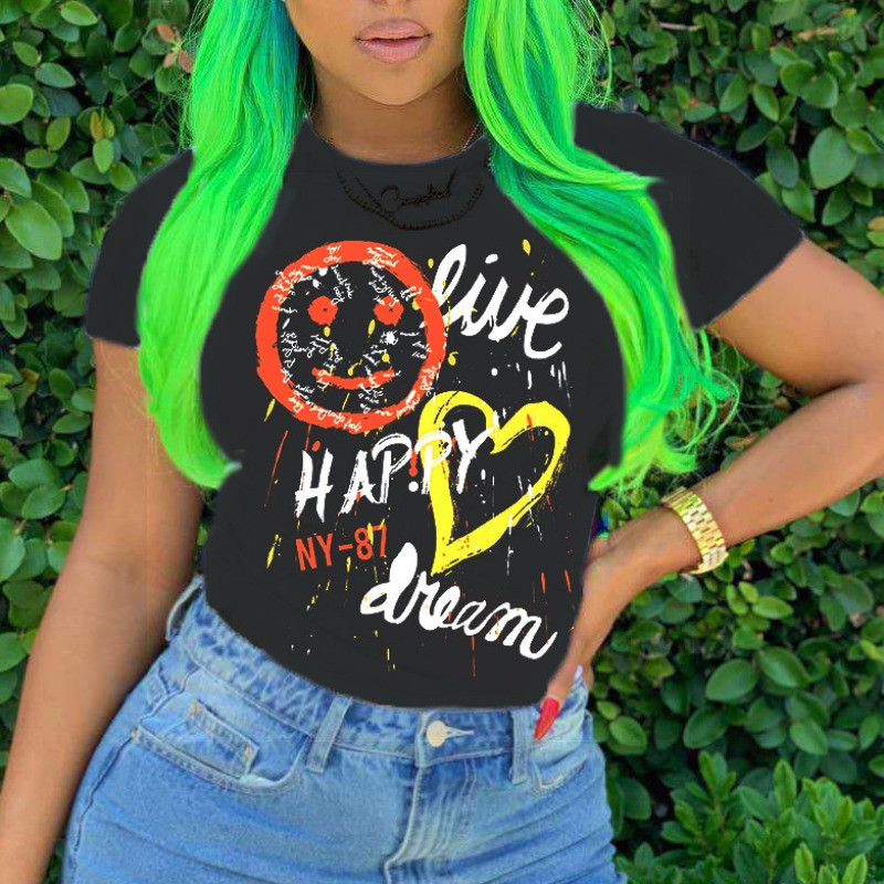 

lovely Leisure O Neck Print Black T-shirt
