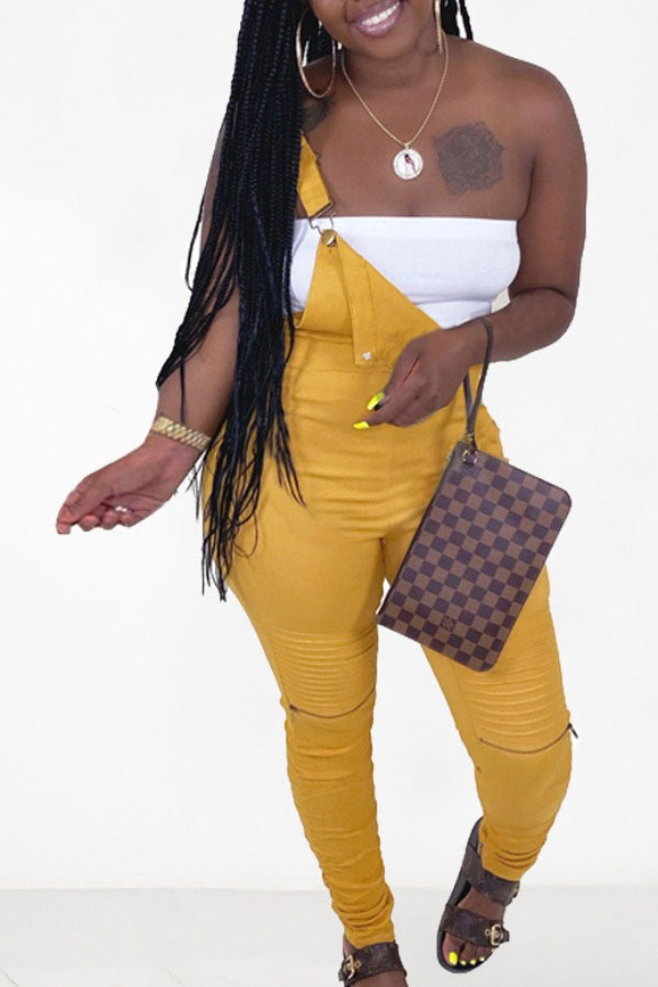 

lovely Stylish Fold Design Yellow One-piece Jumpsuit