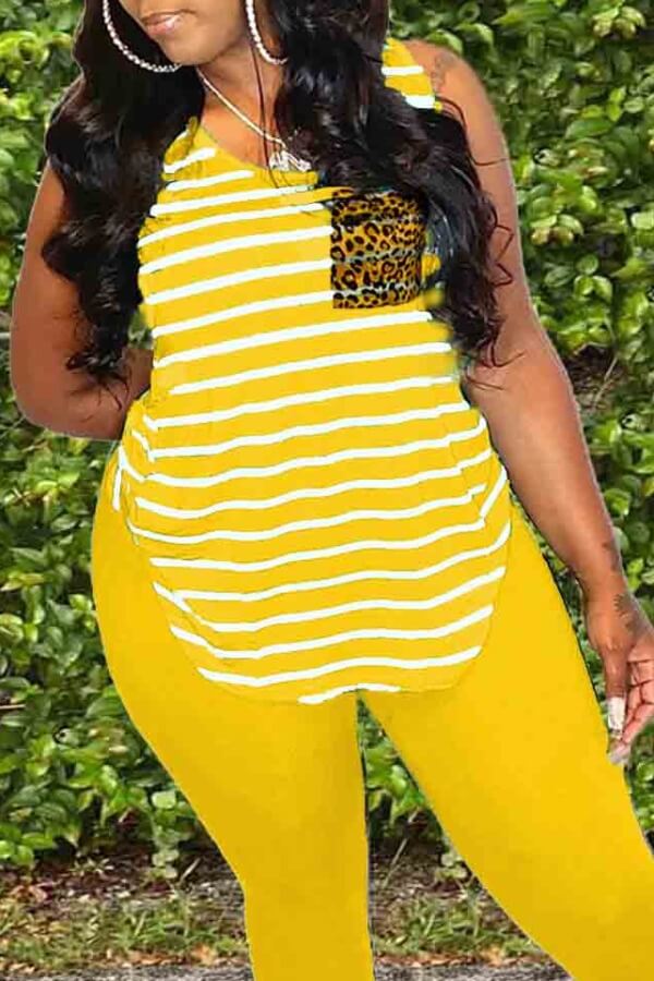 

Lovely Casual Striped Yellow Two-piece Pants Set