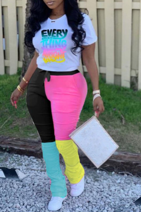 

LW Plus Size Gradient Letter Print Tracksuit Pants Set, Pink