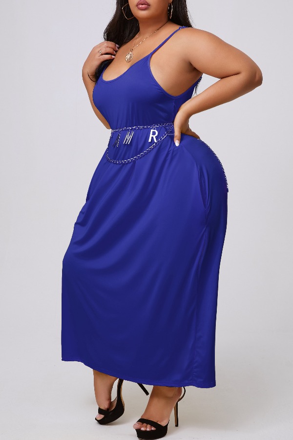 

lovely Casual Basic Blue Mid Calf Plus Size Dress