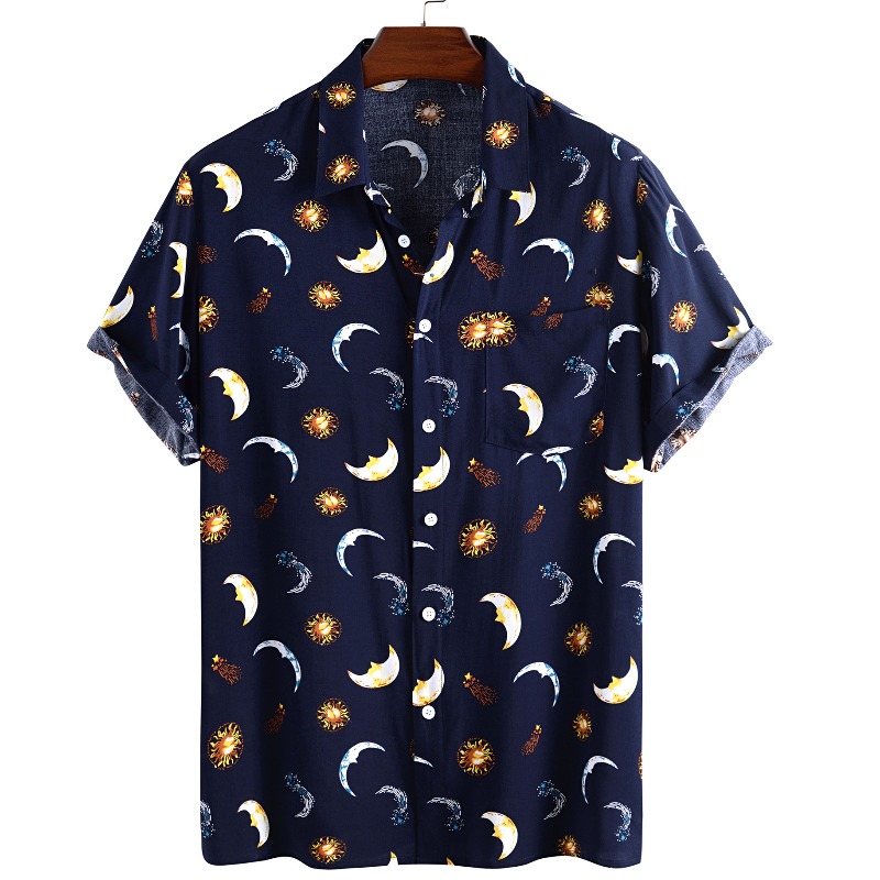 

lovely Stylish Turndown Collar Print Navy Blue Shirt