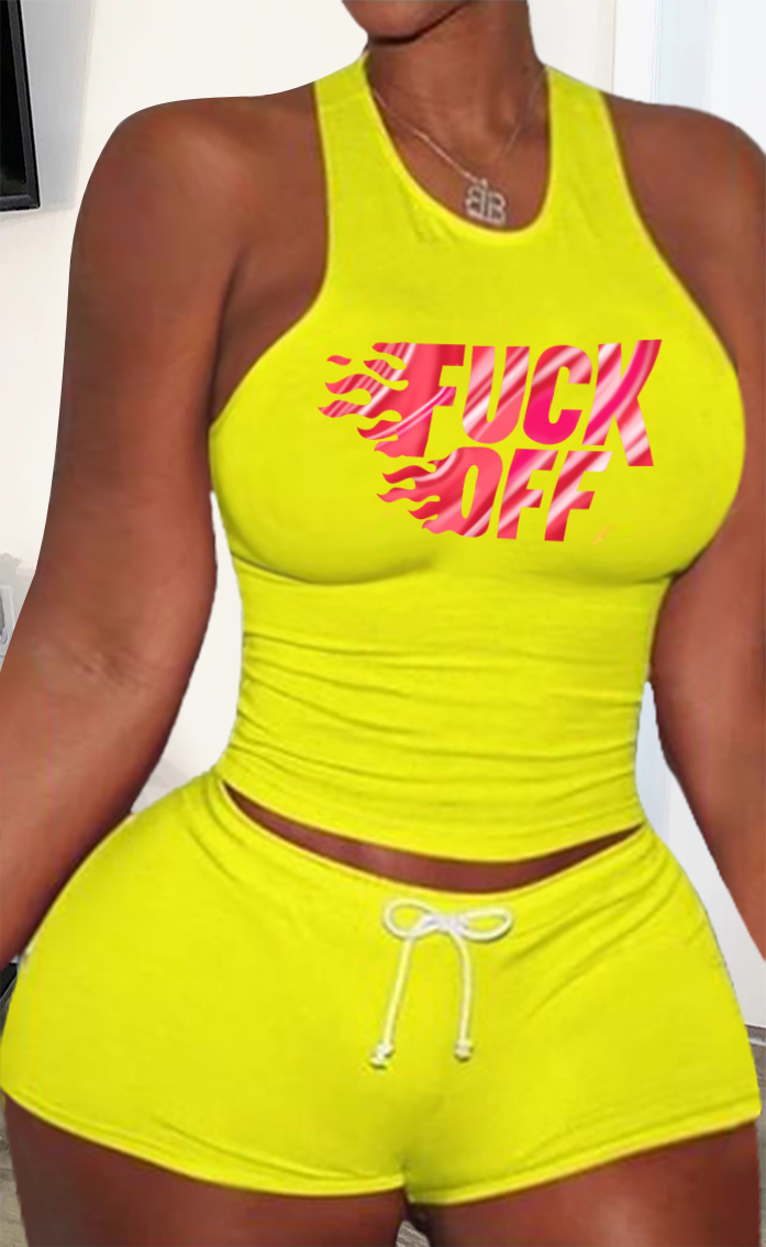 

lovely Sportswear Print Yellow Two Piece Shorts Set