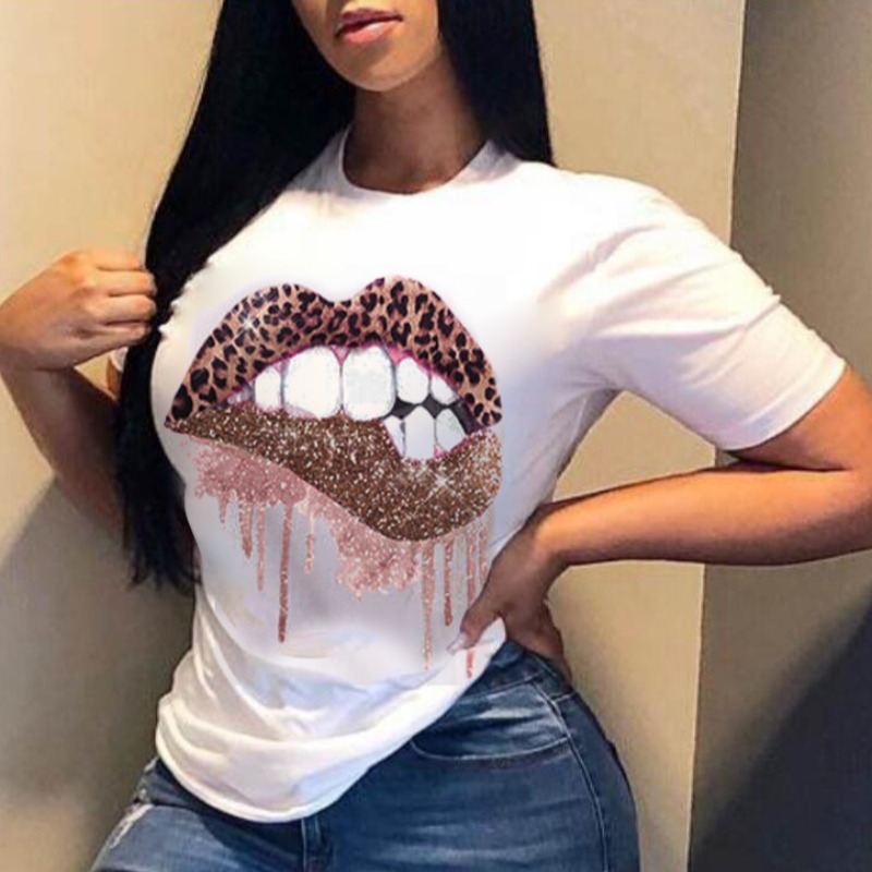 

lovely Casual O Neck Lip Print White T-shirt