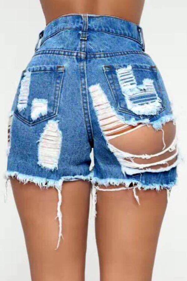 

Lovely Sexy Hollow-out Deep Blue Denim Shorts