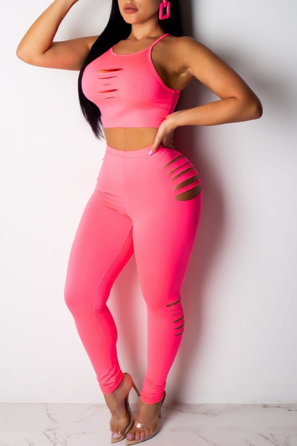 

lovely Sportswear Hollow-out Pink Two-piece Pants Set