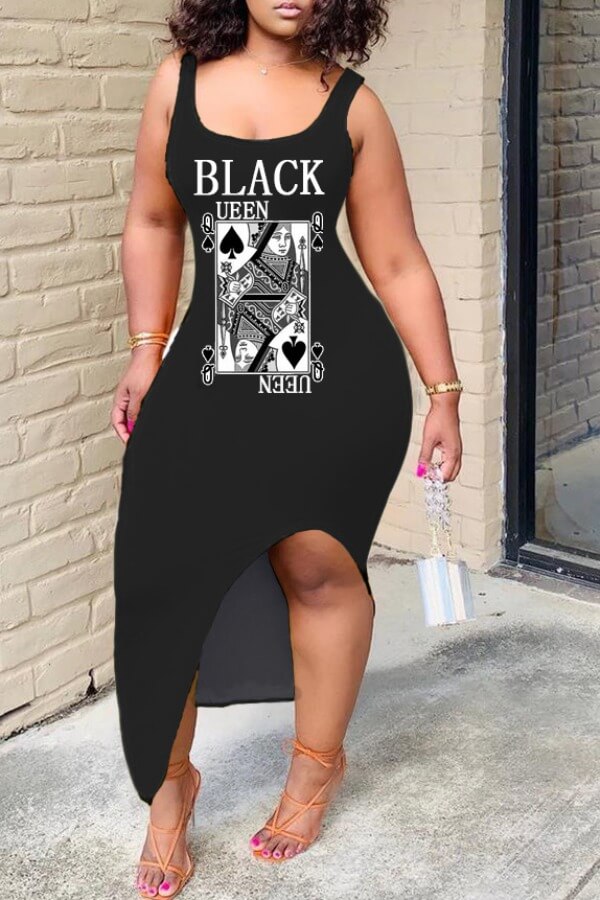 LW Casual Print Black Ankle Length Dress