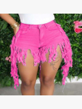 LW Plus Size Casual Tassel Design Rose Red Denim Shorts