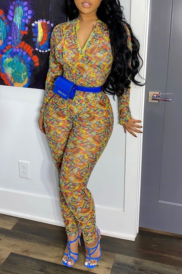 

lovely Trendy Print Yellow One-piece Jumpsuit