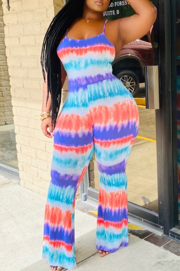 

lovely Stylish Tie-dye Blue One-piece Jumpsuit