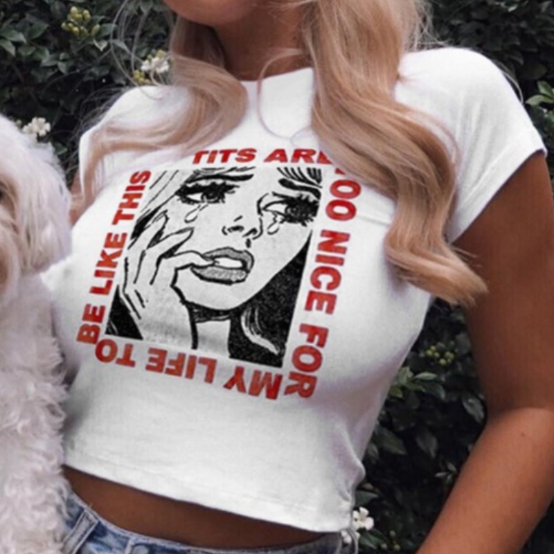 

lovely Leisure O Neck Print White T-shirt