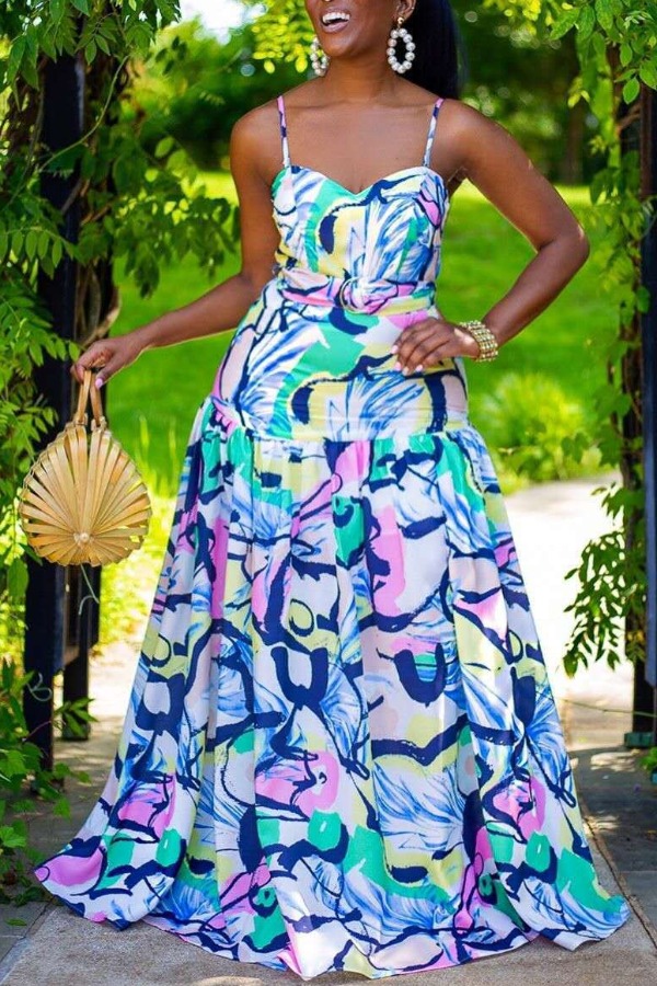 

lovely Bohemian Print Multicolor Maxi Dress, Multi