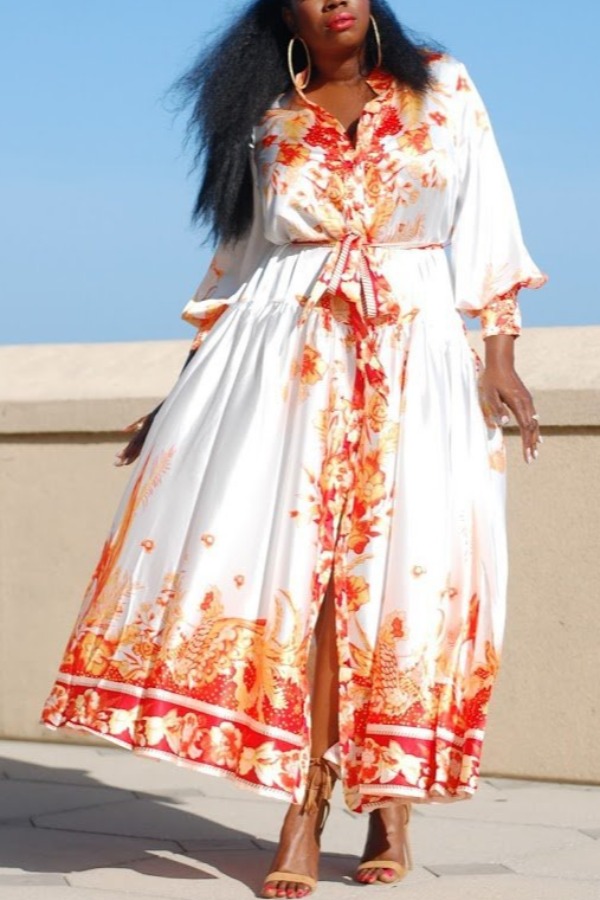 

lovely Bohemian Print Red Ankle Length Plus Size Dress