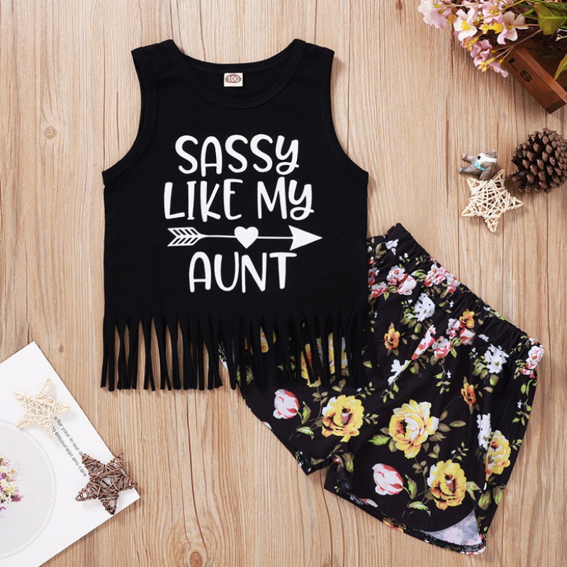 

lovely Casual Letter Print Black Girl Two-piece Shorts Set