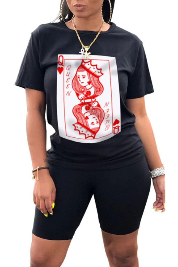 

lovely Casual O Neck Print Black Loungewear