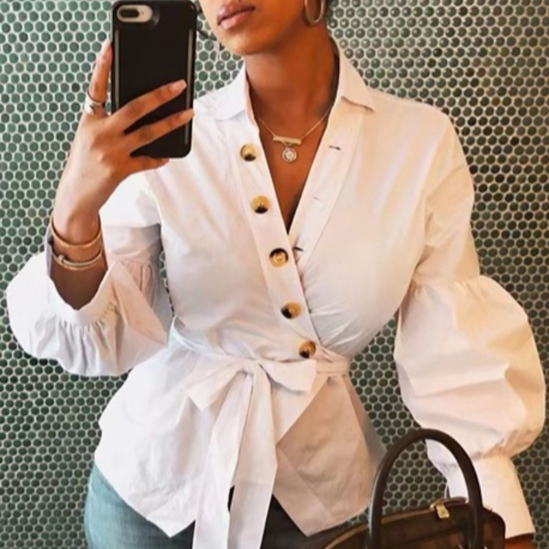 

lovely Stylish Buttons Design White Blouse