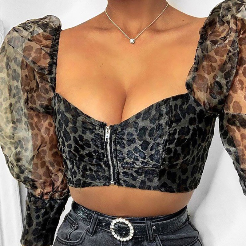 

lovely Street Print Zipper Design Black Blouse