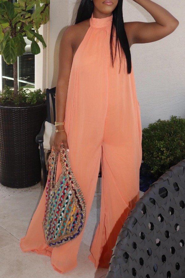 

lovely Stylish Backless Orange Plus Size One-piece Jumpsuit