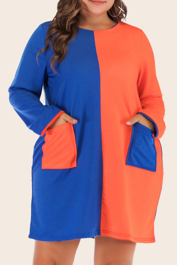 

Lovely Street O Neck Patchwork Croci Mini Plus Size Dress