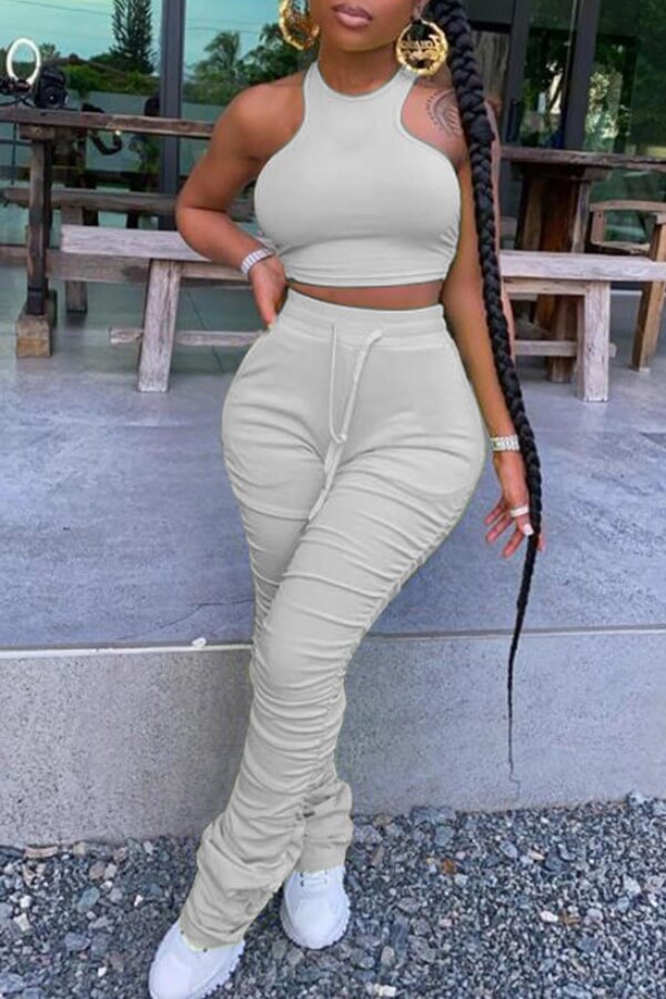 

LW Stylish Fold Design Grey Two-piece Pants Set