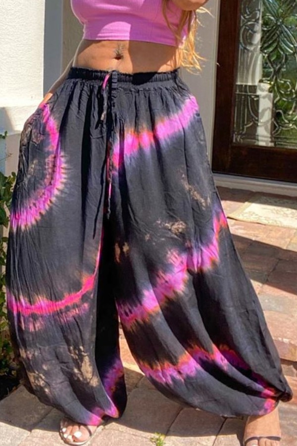

lovely Bohemian Tie-dye Black Pants