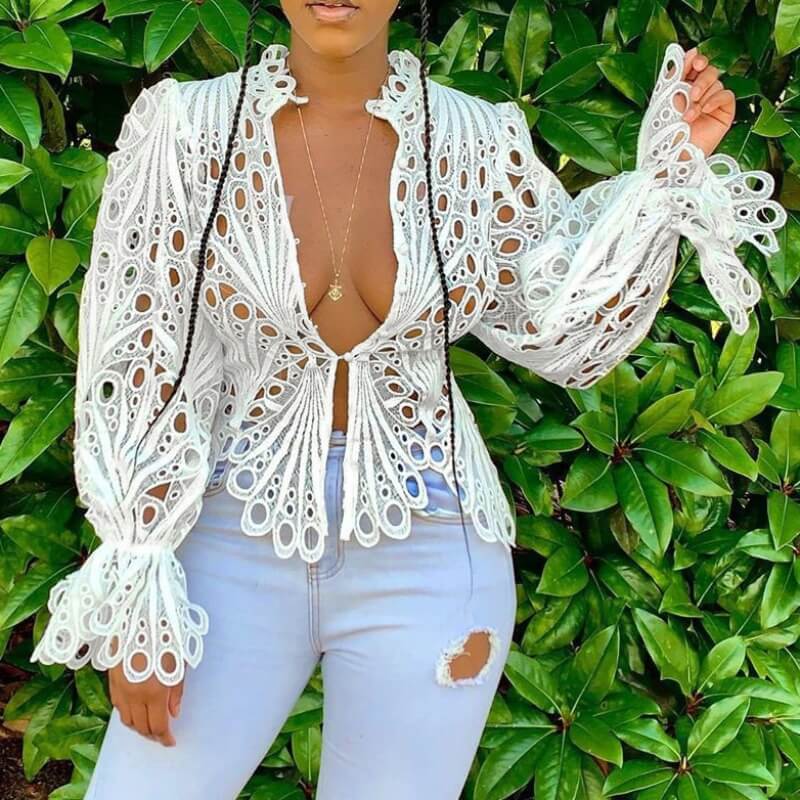 

lovely Stylish Hollow-out White Blouse