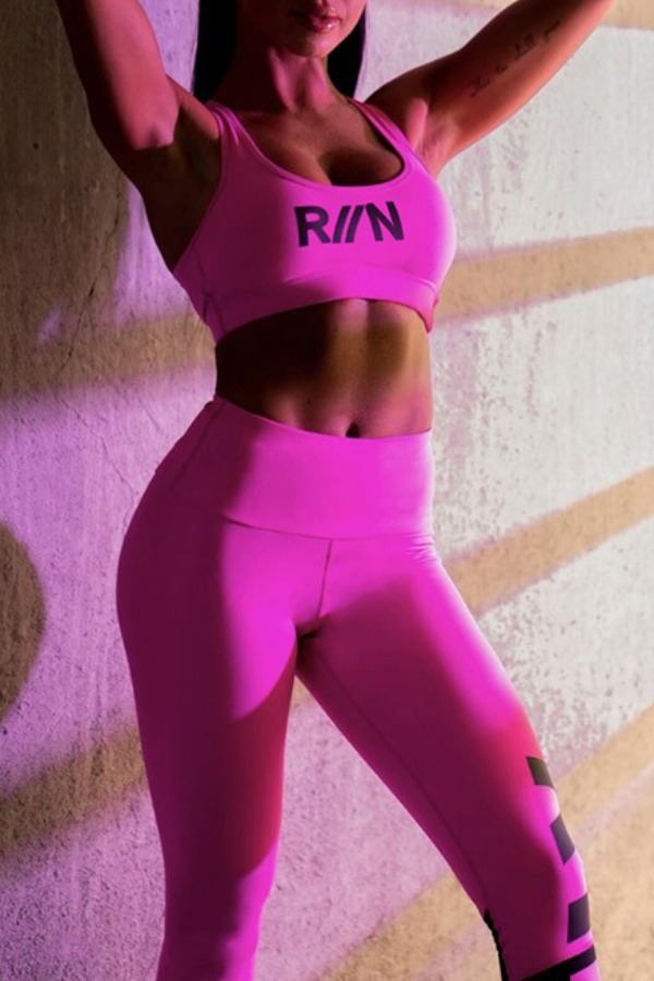 

lovely Sportswear Letter Print Rose Red Two-piece Pants Set