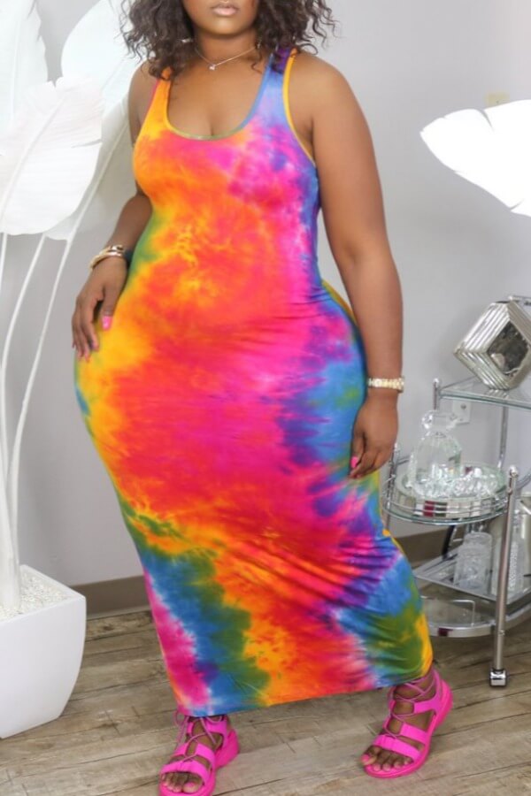 

LW Plus Size Casual Tie-dye Pink Ankle Length Dress