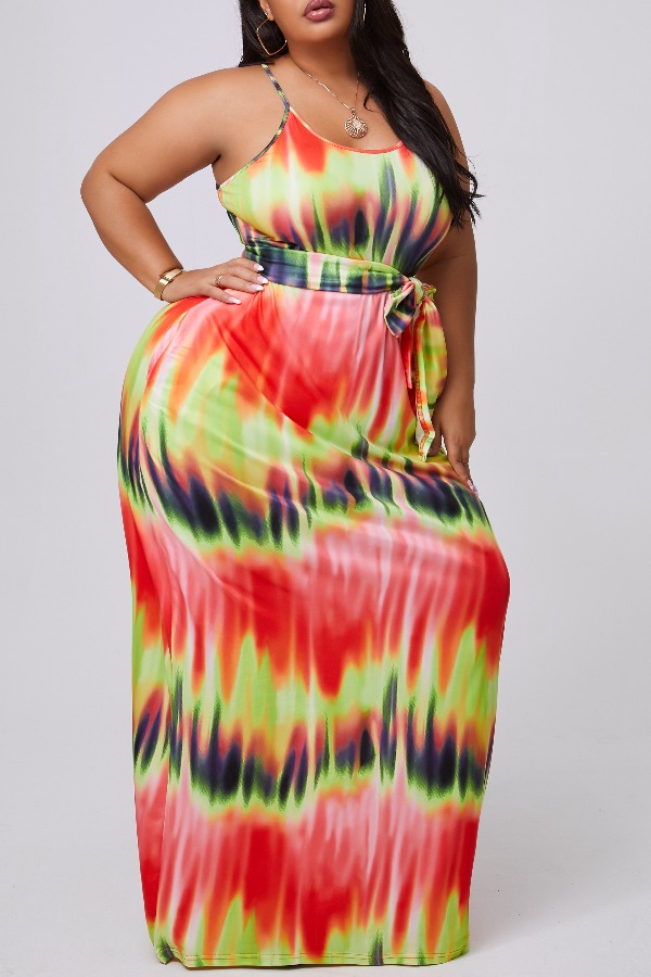 

lovely Trendy Tie-dye Orange Maxi Plus Size Dress
