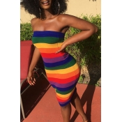 Lovely Casual Off The Shoulder Striped Multicolor 