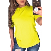 lovely Leisure O Neck Yellow Plus Size T-shirt