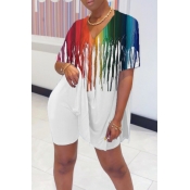 lovely Casual Tie-dye Prin White Two-piece Shorts 