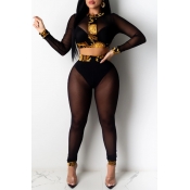 lovely Sexy Gauze Patchwork Black Two-piece Pants 