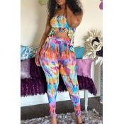lovely Casual Tie-dye Multicolor Two-piece Pants S