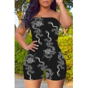 lovely Casual Print Black One-piece Romper