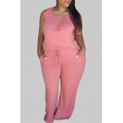 lovely Casual O Neck Pink Plus Size One-piece Jump
