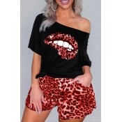 lovely Casual Leopard Print Plus Size Two-piece Sh