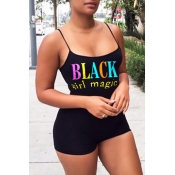 LW Leisure Letter Black One-piece Romper