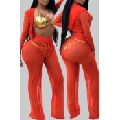 Lovely Sexy Hooded Collar See-through Red Plus Siz