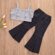 lovely Trendy Striped Black Girl Two-piece Pants S