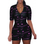 lovely Trendy Letter Print Black One-piece Romper