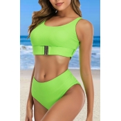 lovely Basic Green One-piece Swimsuit